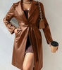 PU Long Sleeve Jacket Women's Slim Fit Long Trench Coat