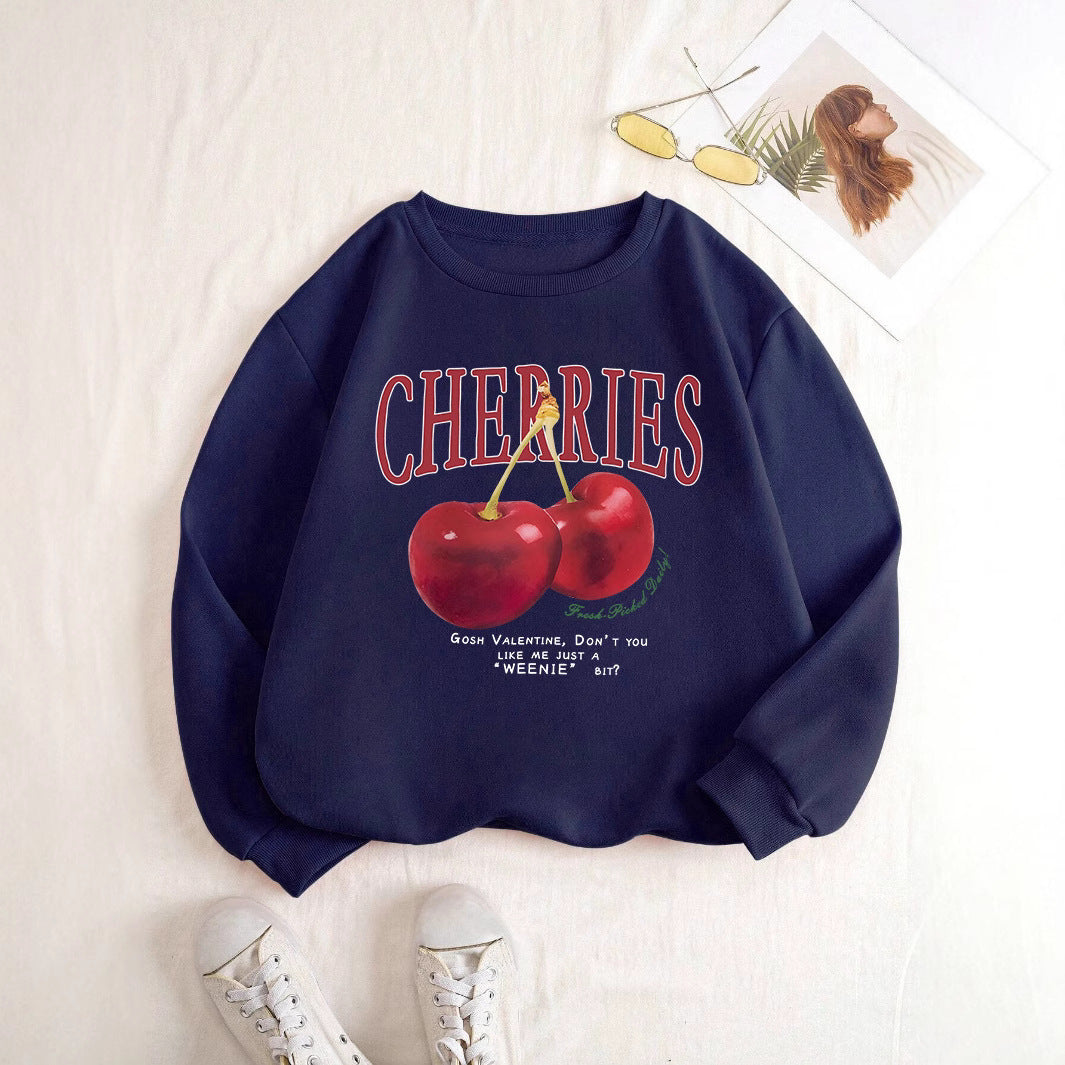 Fashion Women's Sweatshirt Fresh Red Cherry Printed Sweater