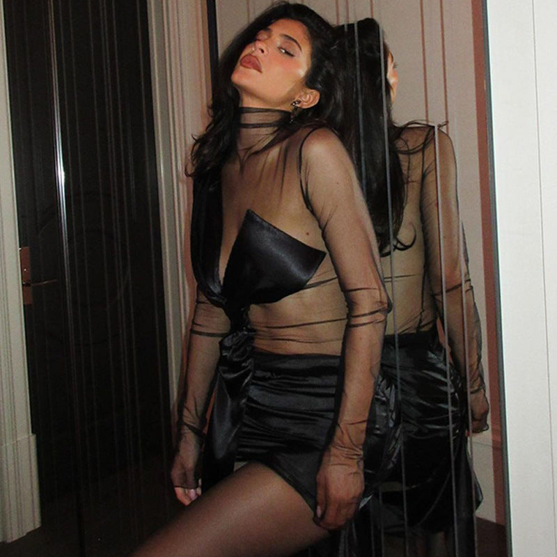 European & American Summer Sheer Mesh Long Sleeve Dress – Sexy Fashion