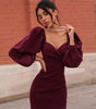 Waist bubble sleeve dress long sleeve dress