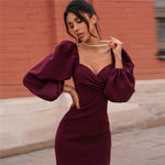 Waist bubble sleeve dress long sleeve dress