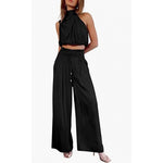 Sleeveless Crop Top & Wide-Leg Pants Set