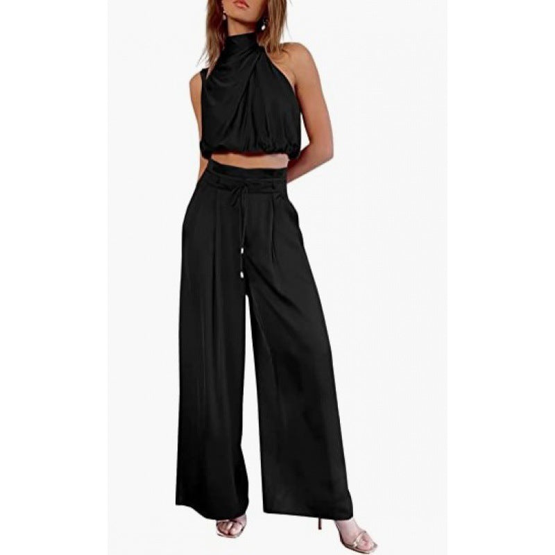 Sleeveless Crop Top & Wide-Leg Pants Set