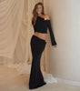 Sexy Slim One-Shoulder Skirt Set with Floral Bell Sleeve Top & High-Waist Skirt