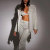 3-Piece Shiny Blazer Set: Bra, Lapel Jacket & Straight-Leg Trousers for Women