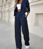 Striped Lapel Cropped Top & Straight Pants Set