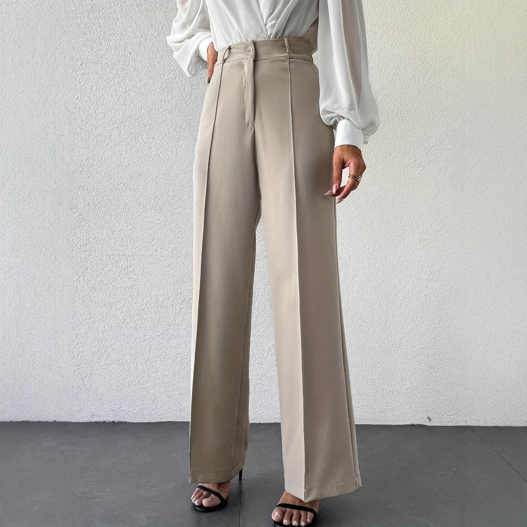 2025 High Waist Slimming Straight Leg Business Trousers – French Style with Side Pockets
