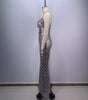 Fashion Backless V Sequined Suspender Ruffled Long Sheath Dress