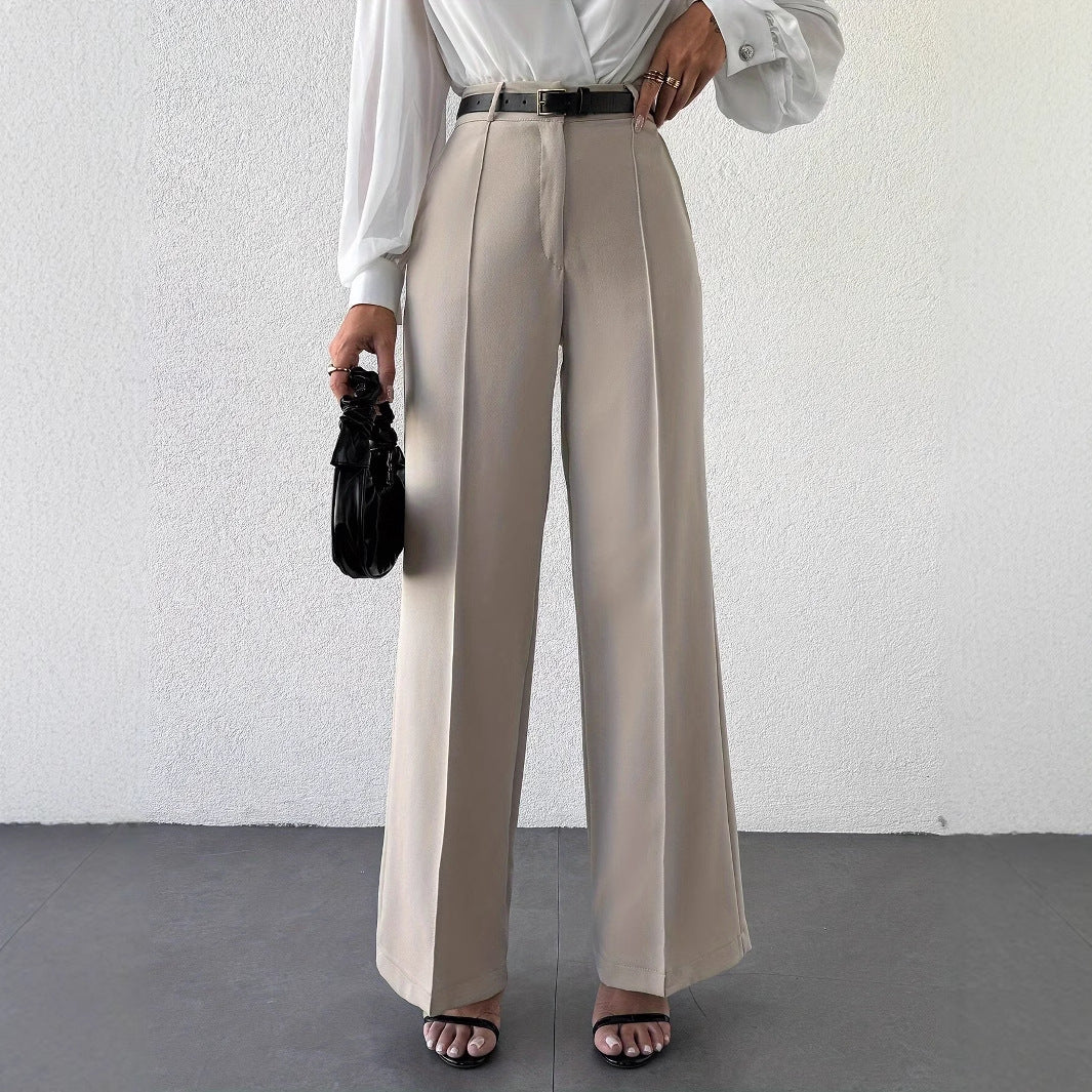 2025 High Waist Slimming Straight Leg Business Trousers – French Style with Side Pockets
