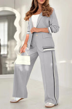 Women’s 2-Piece Suit Set – Blazer & High Waist Wide Leg Pants Office Outfit