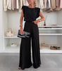 Round Neck Sleeveless Top Pleated Wide-leg Trousers Two-piece Set