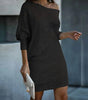 Fashion Oblique Shoulder Sequins Dress Ins Long-sleeved Dresses