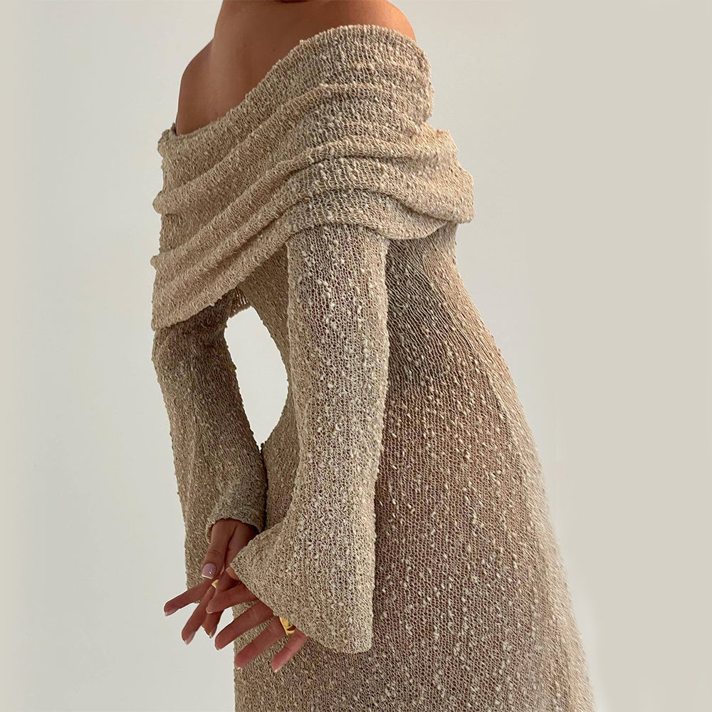 One-Shoulder Knitted Long Sleeve Dress