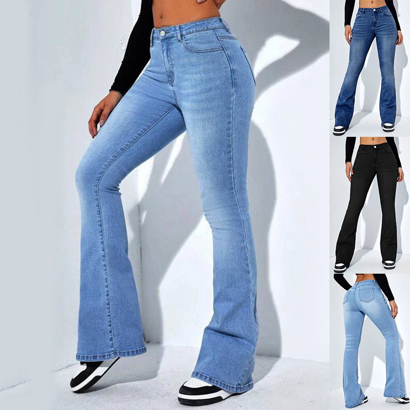 High-Waist-Flared-Stretch-Jeans für Damen