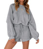 Loose Pullover & Drawstring Shorts Set - Women's Casual Sportswear