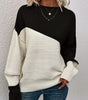 Women's Knitting Sweater Stitching Contrast Color Pullover Top