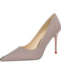 Shallow metal pointed high heels