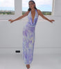 Tie-Dye Deep V-Neck Halter Maxi Dress – 2pcs Beach Party Set