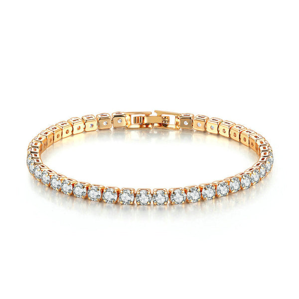 round single row full diamond gold tennis bracelet,