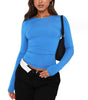 Women's Clothing Fashion Slim Long-sleeved Pullovers Tops Solid Causal Fit Shirts
