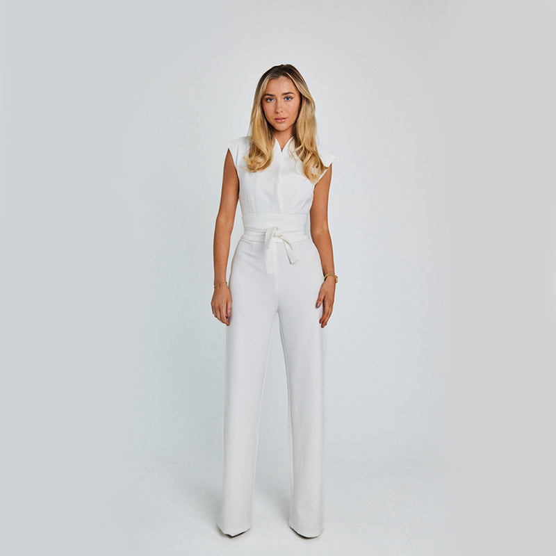 Eleganter ärmelloser Jumpsuit mit V-Ausschnitt und weitem Bein