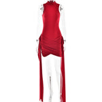 Sexy Sleeveless Bodycon Mini Dress with Side Slit & Tie – Stretchy Party Clubwear