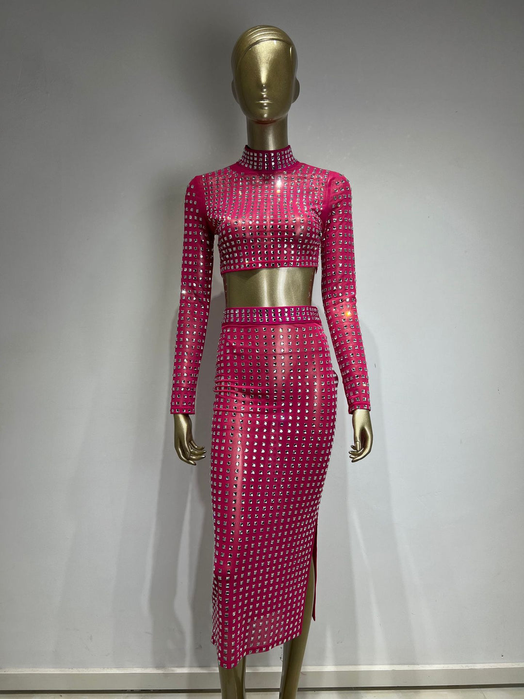 Hot Girl Rivet Bodycon Skirt Set