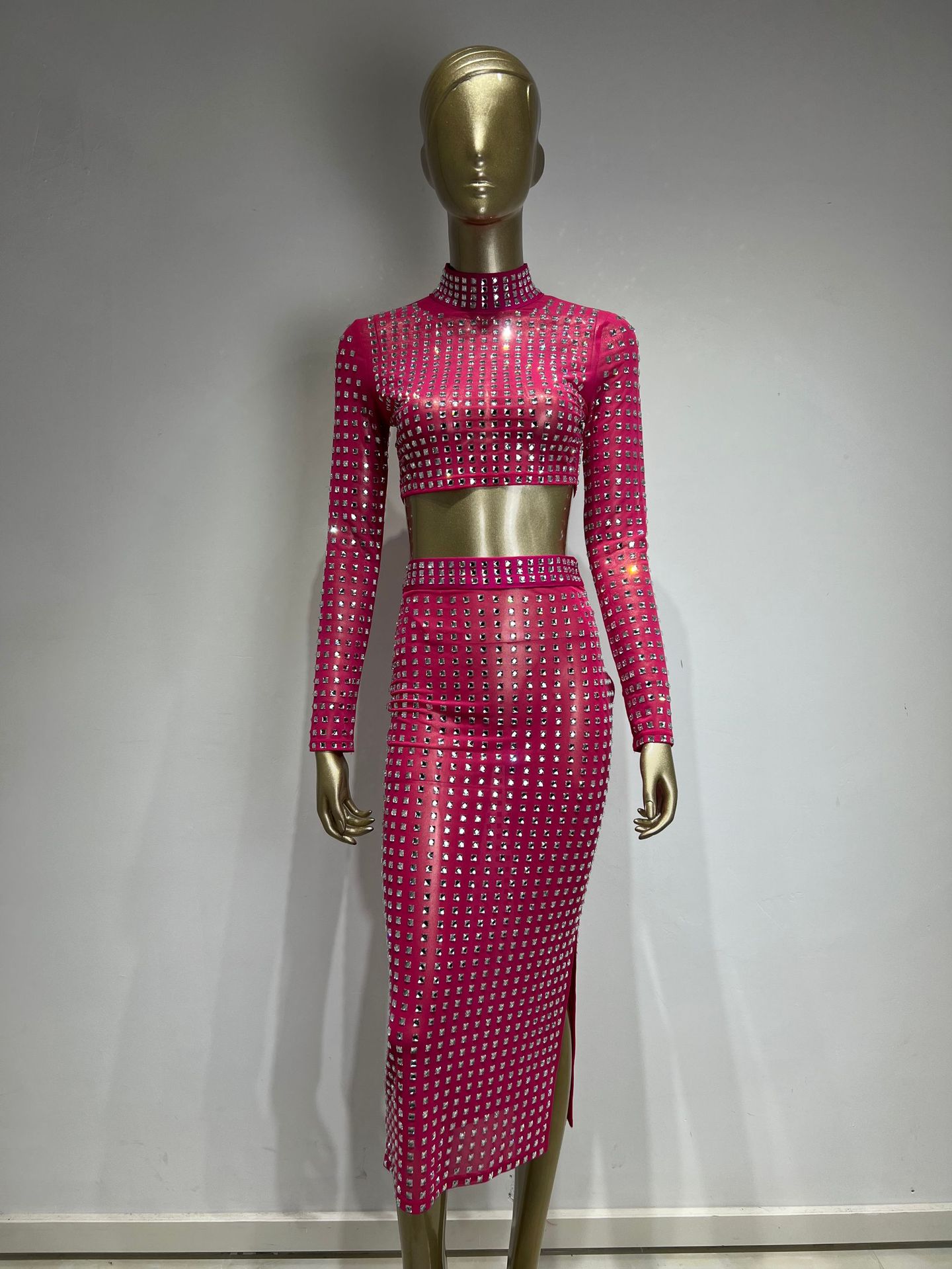 Hot Girl Rivet Bodycon Skirt Set