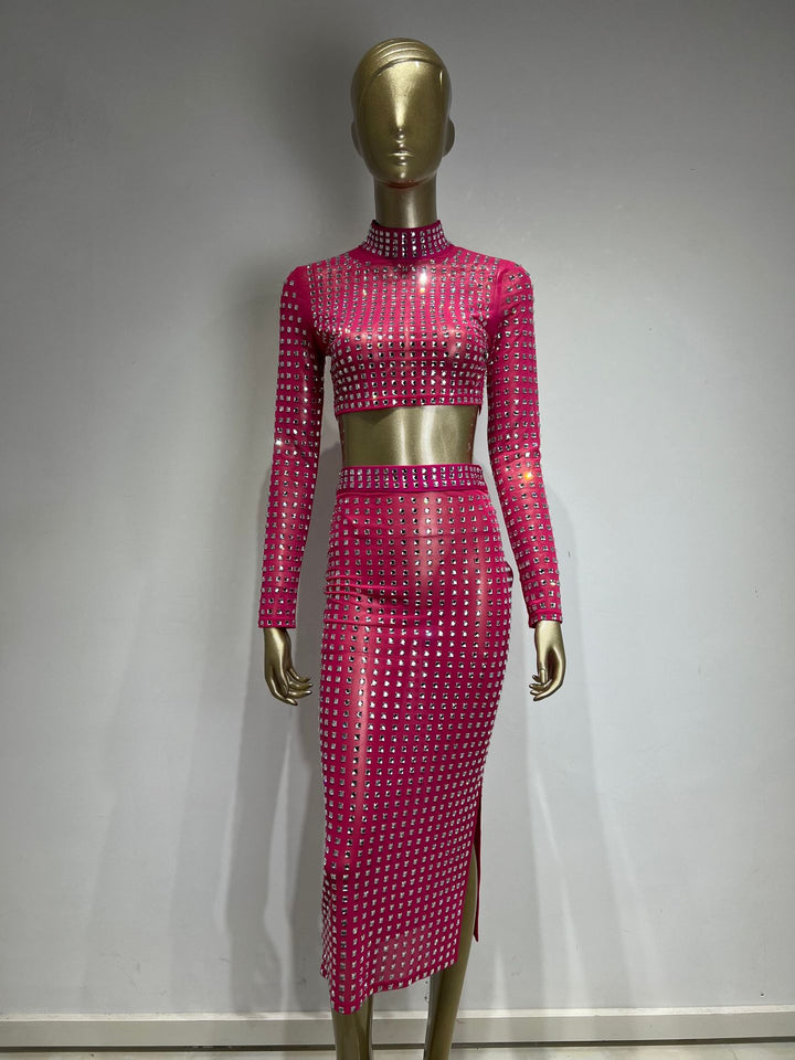 Hot Girl Rivet Bodycon Skirt Set