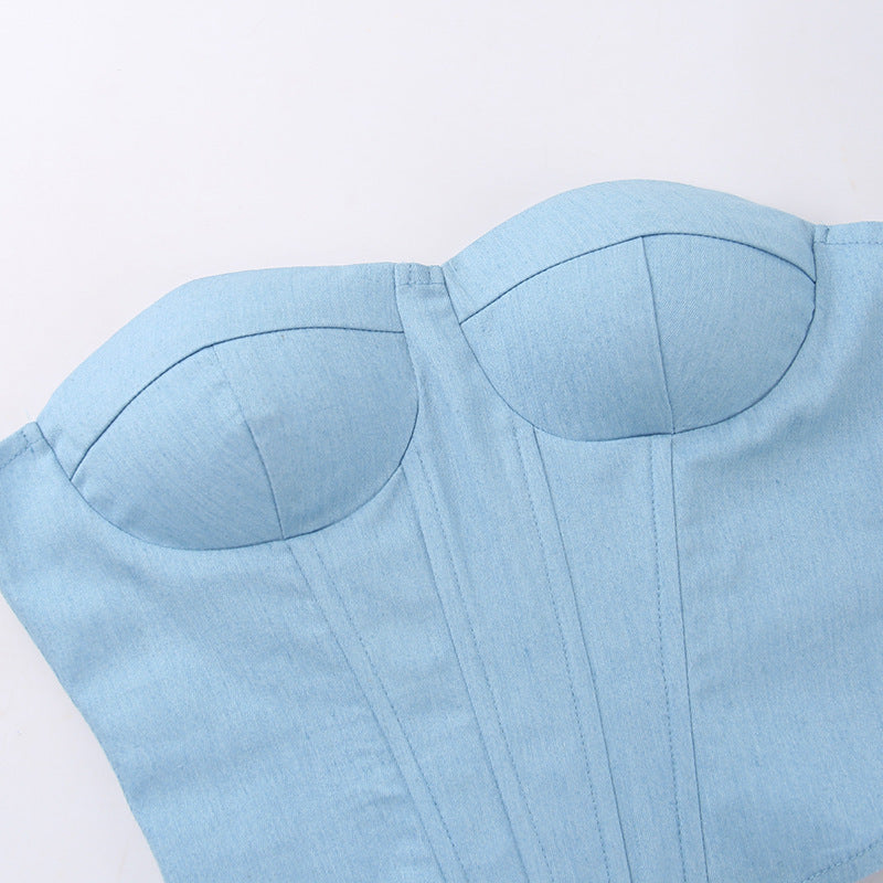 Y2K Back-Tie Denim Corset Top