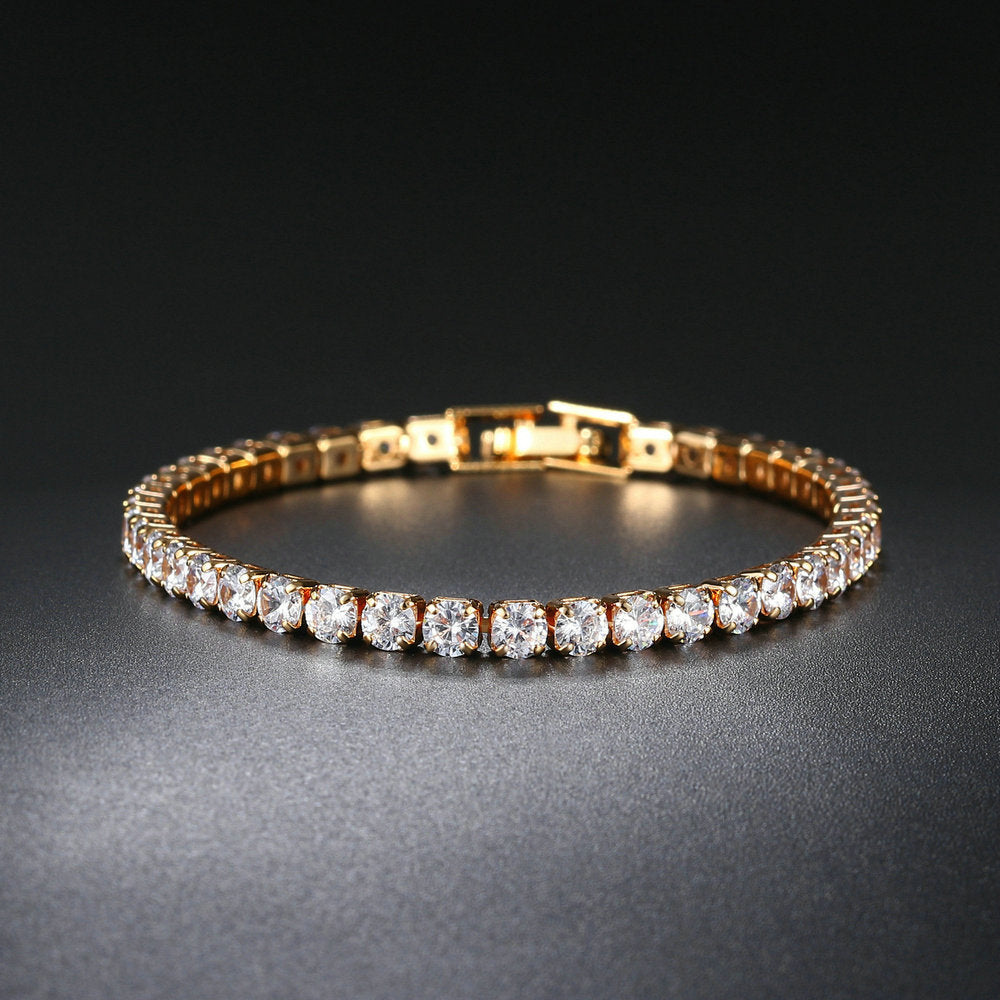 round single row full diamond gold tennis bracelet,