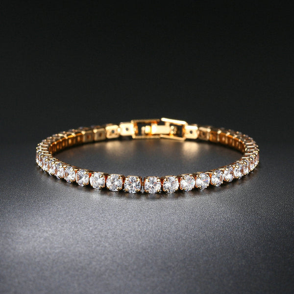 round single row full diamond gold tennis bracelet,