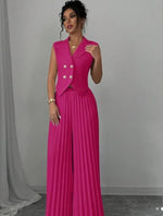Women's Summer Sleeveless Suit – Button Vest & Pleated Pants Set