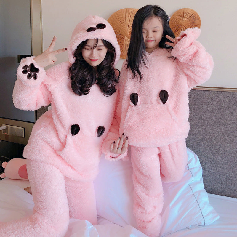 Parent-child Plush Pajamas Gloves Brown Bear Cartoon Cute