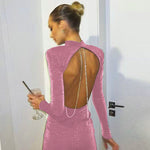 New Round Neck Hollow Chain Wrap Hip Dress For Women