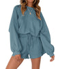 Loose Pullover & Drawstring Shorts Set - Women's Casual Sportswear