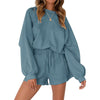 Loose Pullover & Drawstring Shorts Set - Women's Casual Sportswear