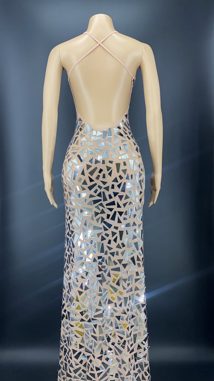 Shining Mirrors Backless Slit Gown