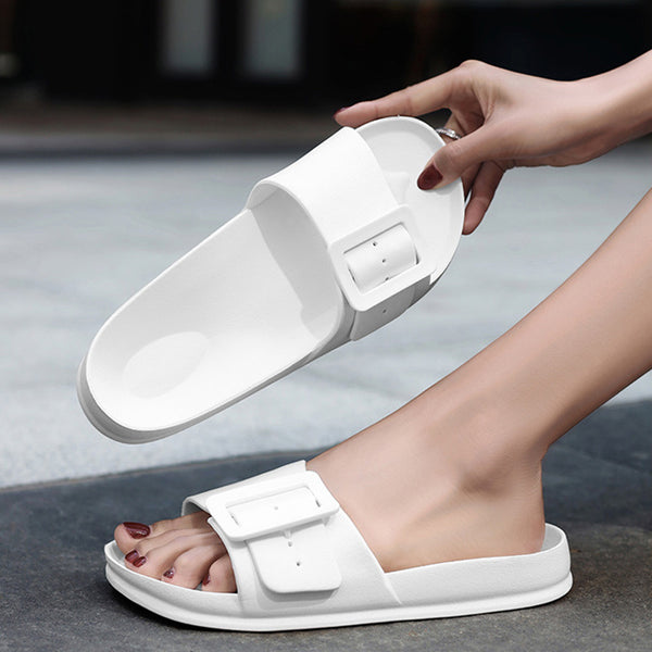 Solid Buckle Home Slippers Summer Non-slip Floor Bathroom Slipper Women Garden House Shoes