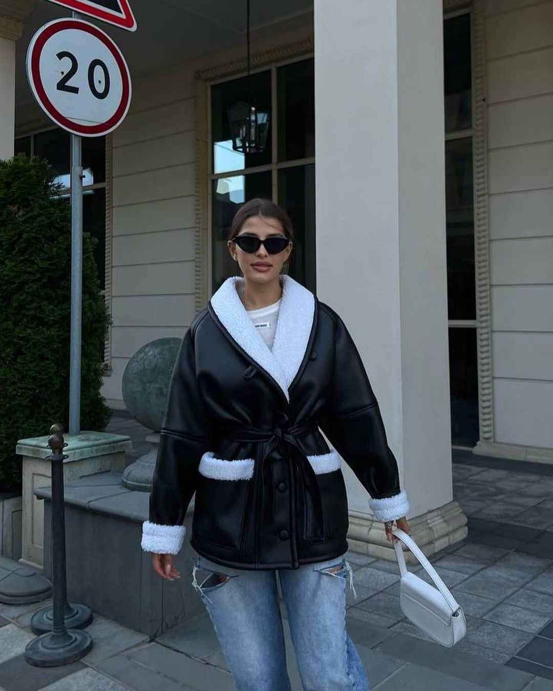 Korean Style Leather & Fur Splicing Coat