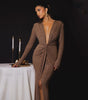 Fashion Deep V-neck Ribbon Slit Slim-fitting Dress