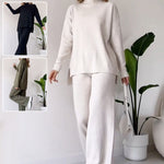 Loose-fit turtleneck knitted set with a long-sleeved top and straight trousers