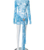 Women's Long Sleeve Printing Color Contrast Skinny Sheath Dress