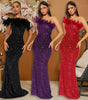 Black Paillette Feather Stitching Sequin Sexy Evening Dress Women