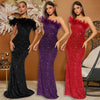 Black Paillette Feather Stitching Sequin Sexy Evening Dress Women