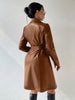 PU Long Sleeve Jacket Women's Slim Fit Long Trench Coat