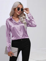 One-Button Satin Long Sleeve Shirt