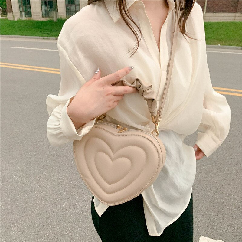 Heart-Shaped PU Leather Crossbody Bag