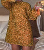 Sequined Back-Bow Dress – Fashionable Round Neck, Long Sleeve Party Dress for Women
