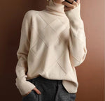 Women's Turtleneck Textured Rhombus Sweater